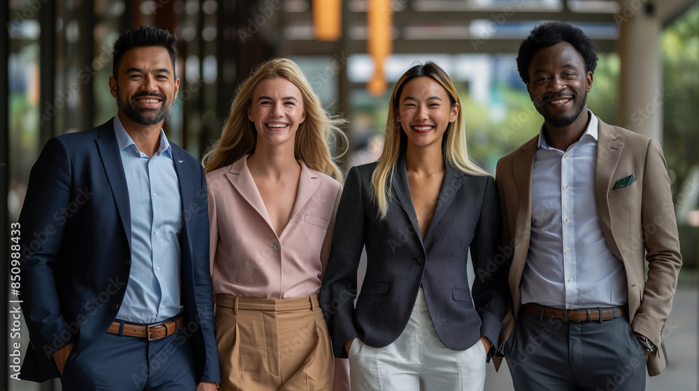 Diverse group of friends in office attires, colleagues of mixed ethnicity bonding together Diverse group of friends in office attires, colleagues of mixed ethnicity bonding together