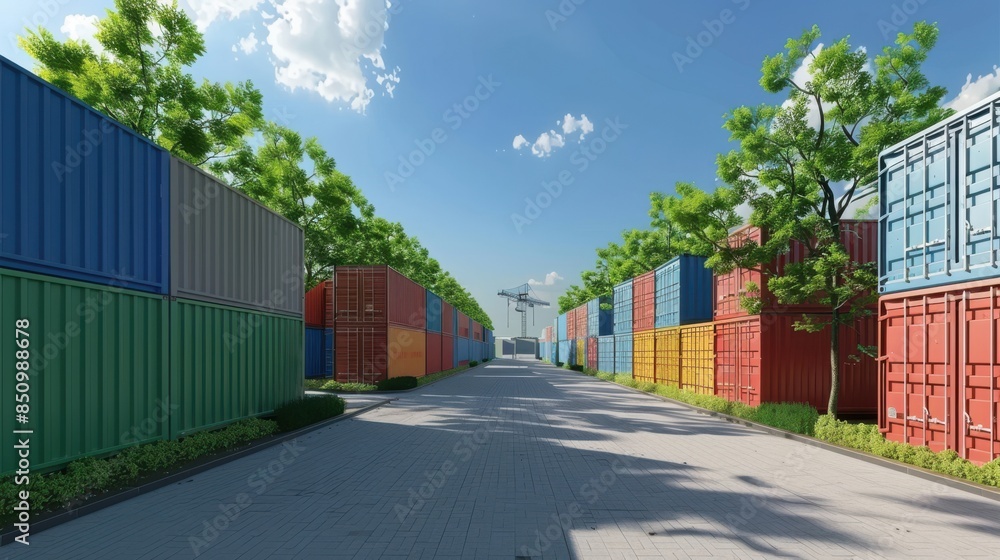 Green Container Yard: An eco-friendly container yard with green initiatives like solar-powered equipment and sustainable practices, emphasizing environmental responsibility. Green Container Yard: An eco-friendly container yard with green initiatives like solar-powered equipment and sustainable practices, emphasizing environmental responsibility.