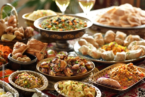 Muslim Arabic culinary traditions dishes food for the New Year feast close up table