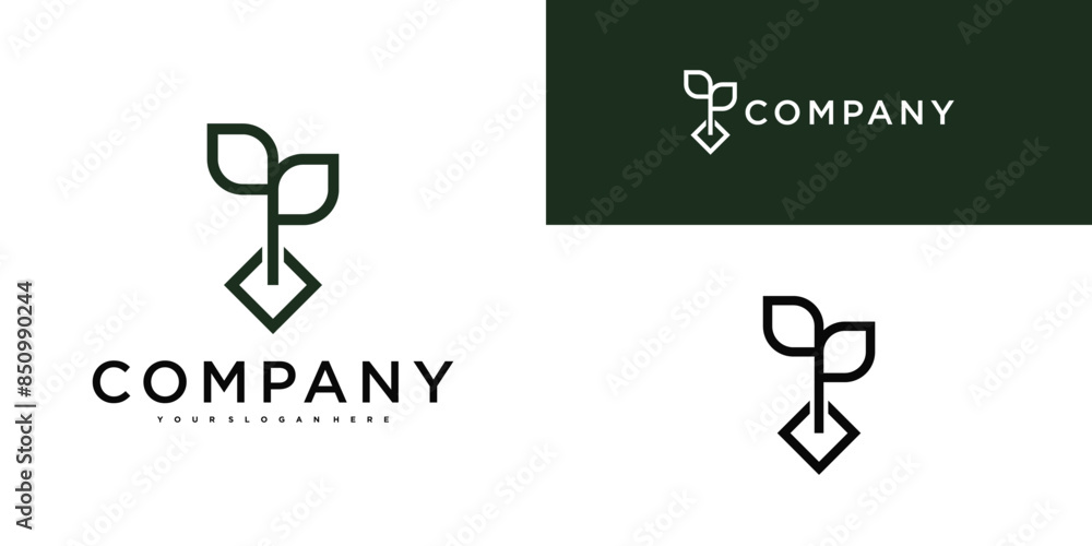 Nature logo with a combination of leaves and square lines. Premium Vector Nature logo with a combination of leaves and square lines. Premium Vector