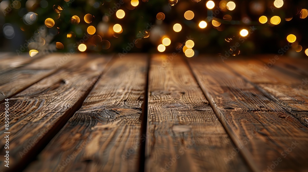 Rustic Wooden Table With Bokeh Lights Rustic Wooden Table With Bokeh Lights