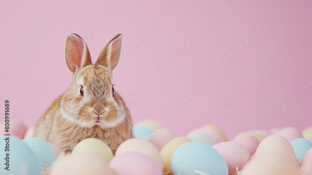 Cute bunny rabbit with Easter eggs Cute bunny rabbit with Easter eggs