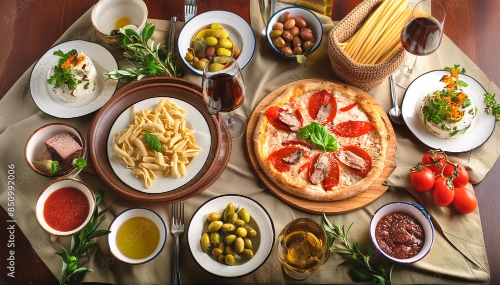 set of Italian food on the table. a variety of Italian food. set of Italian food on the table. a variety of Italian food.