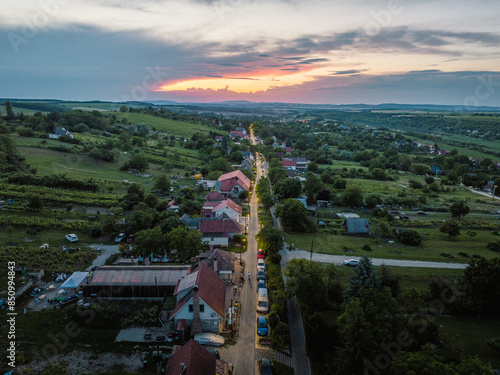 Hungary - Etyek at sunset time from drone view