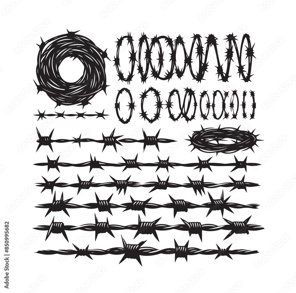 Barber Wire set isolated white background. Razor Wire in trendy minimal ...