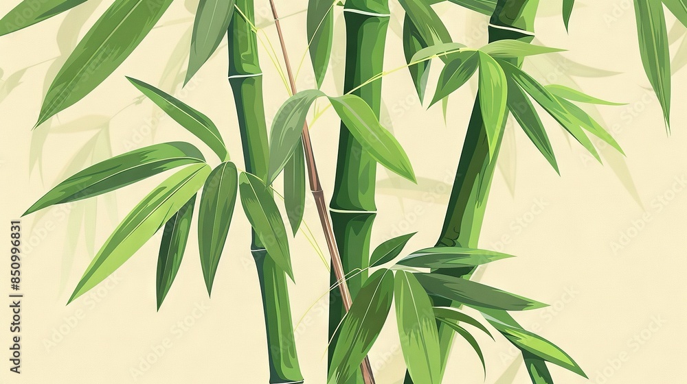 Fototapeta premium Bamboo tree in green with beige backdrop