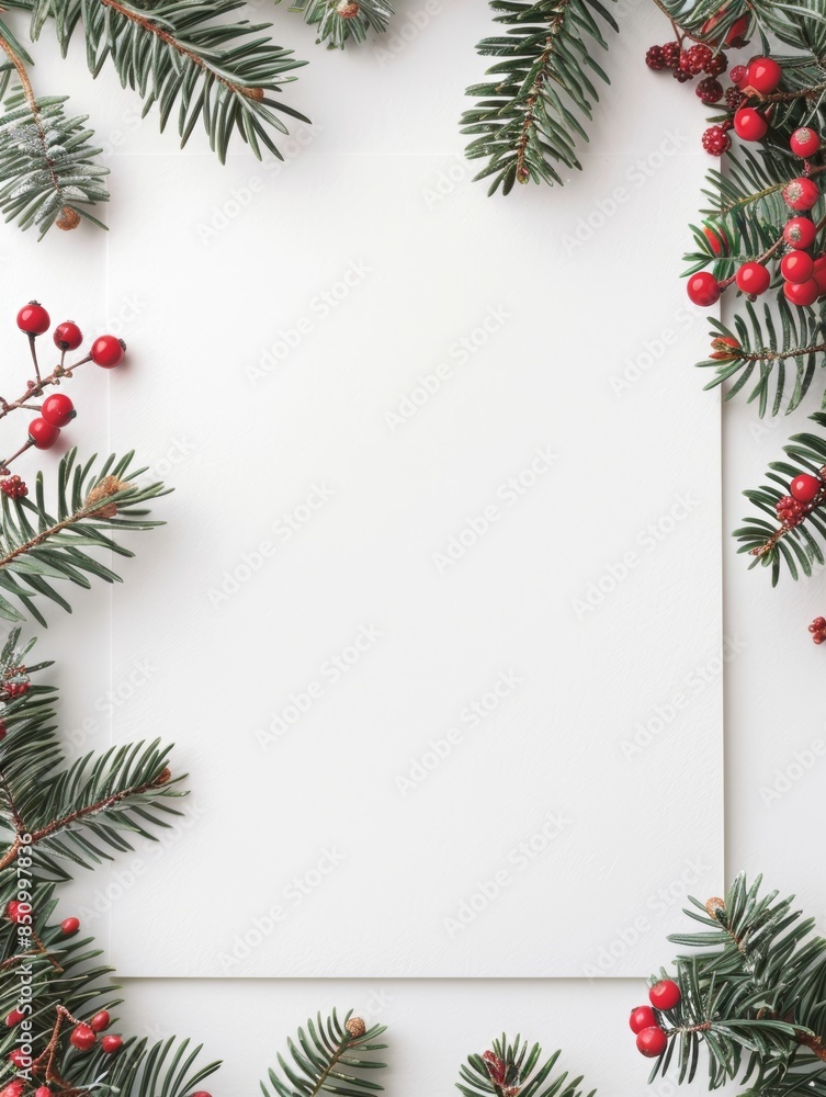 Winter Holiday Card with Greenery Frame Generative AI Winter Holiday Card with Greenery Frame Generative AI