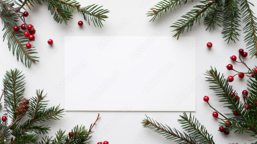 Festive Holiday Card Design with Christmas Tree and Berries Generative AI Festive Holiday Card Design with Christmas Tree and Berries Generative AI