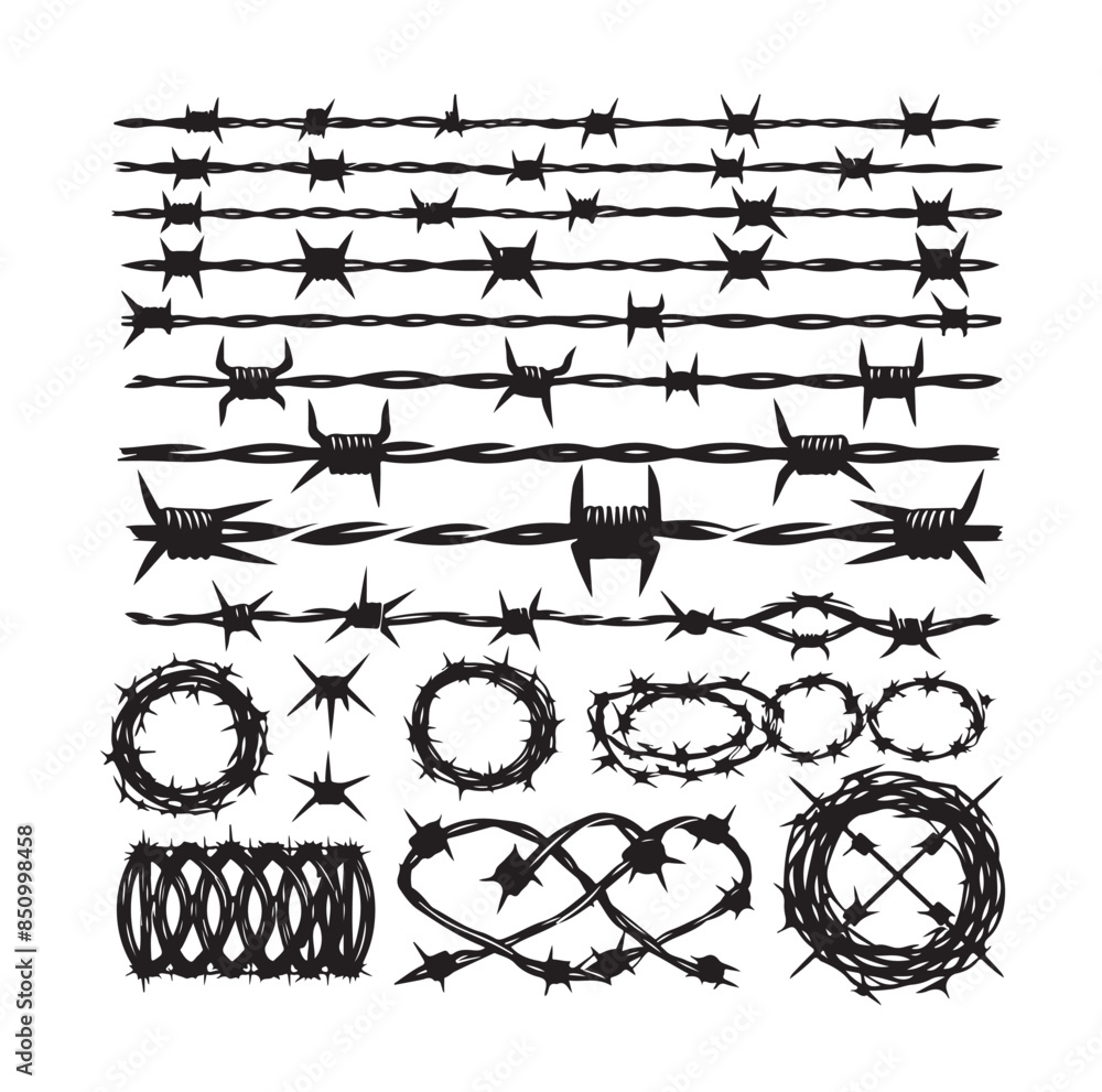 Barber Wire set isolated white background. Razor Wire in trendy minimal ...