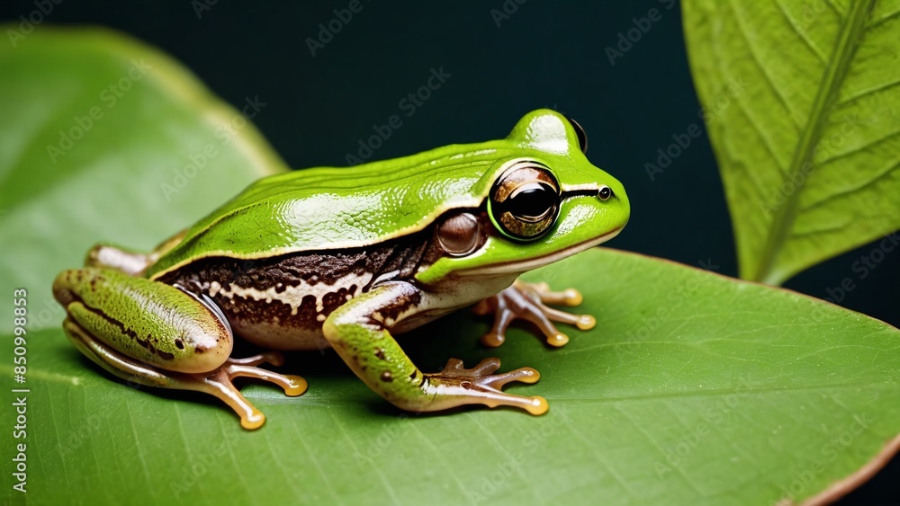 Obraz premium Green Frog Resting on Leaf