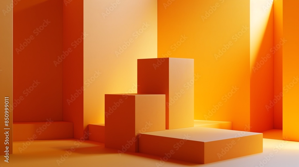 Vibrant orange cube podium against a soft white background, energetic and inviting Vibrant orange cube podium against a soft white background, energetic and inviting