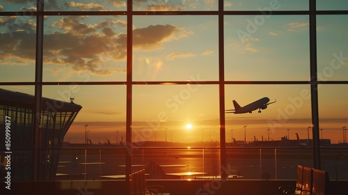 Wallpaper Mural A Hamburg airport at sunset, plane silhouetted against the sky  Torontodigital.ca