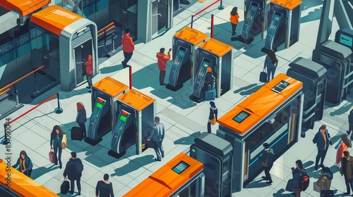 Wallpaper Mural An airport security checkpoint, passengers going through scanners  Torontodigital.ca