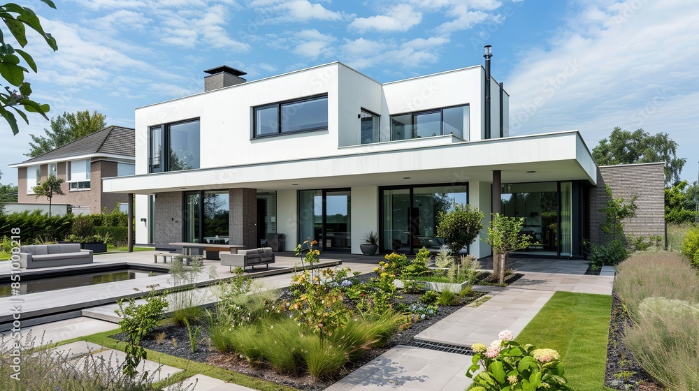 A modern house with its own garden. A modern house with its own garden.