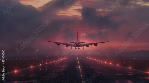 Wallpaper Mural A plane taking off at dawn, runway lights guiding the way  Torontodigital.ca