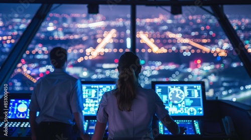 Wallpaper Mural Air traffic controllers in a control tower, monitoring aircraft movements  Torontodigital.ca