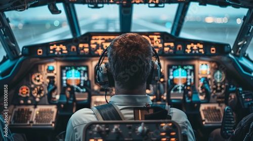 Wallpaper Mural Pilots in a cockpit preparing for takeoff, various instruments and controls  Torontodigital.ca
