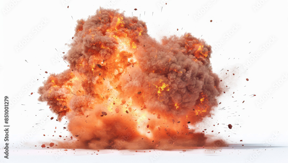 Big fire explosion with smoke in the style of isolated on white background, png Big fire explosion with smoke in the style of isolated on white background, png