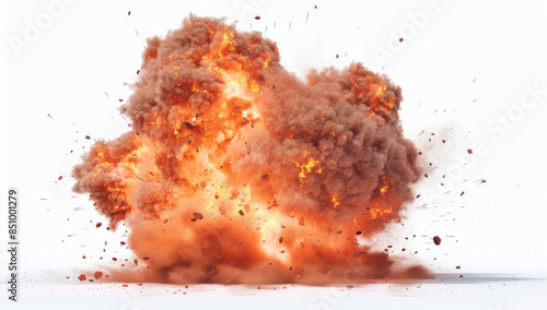 Big fire explosion with smoke in the style of isolated on white background, png