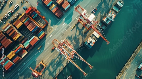 Wallpaper Mural Aerial view of a large port, ships docked, cranes in action, containers stacked high  Torontodigital.ca