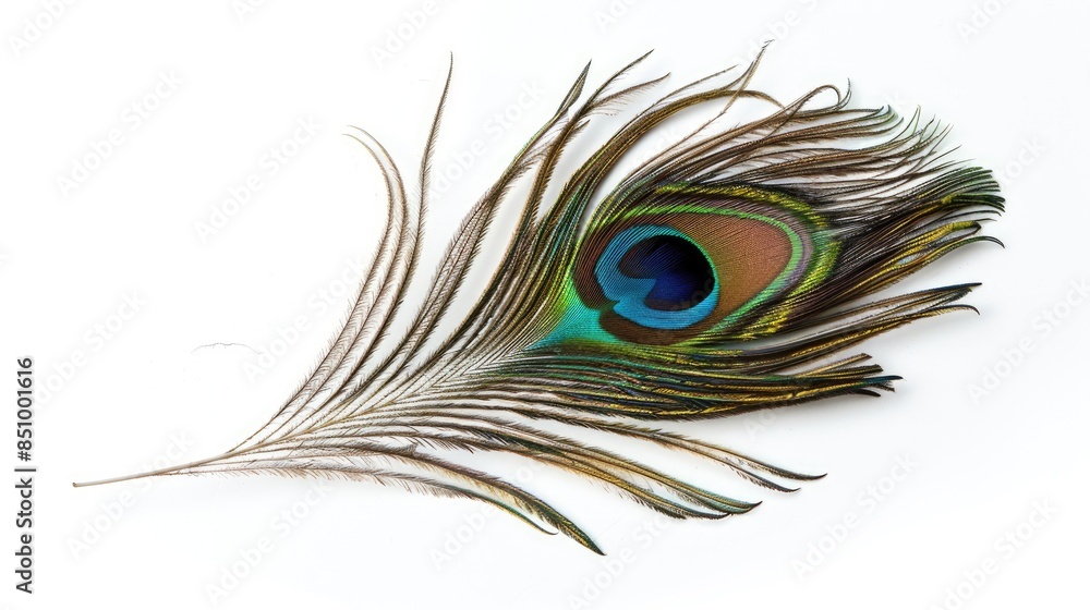 Obraz premium Peacock feather isolated on white background