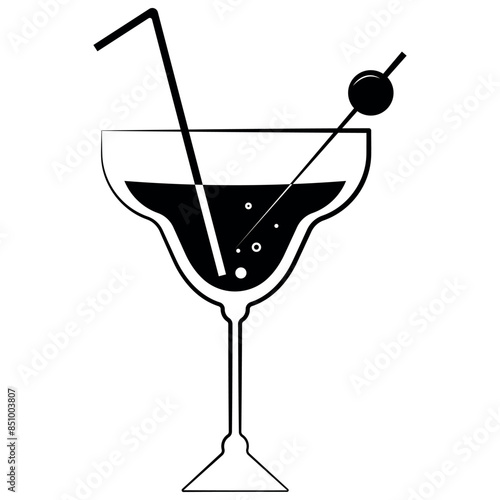 Dry martini with olive. Drawing for coloring, sketching. Drawing line drawn cocktail icon vector element