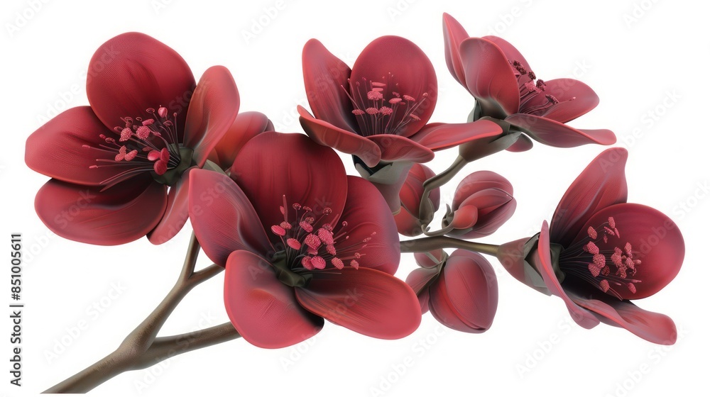 Obraz premium A close-up of vibrant red flowers with detailed petals and stamens against a white backdrop, representing beauty and nature