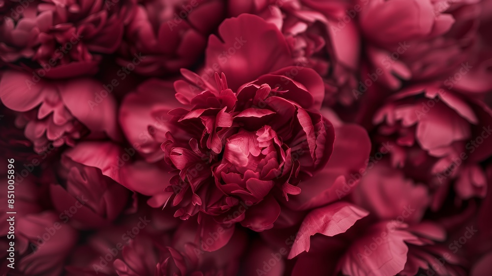 Obraz premium Leica lens capturing burgundy peonies, ultra delicate and detailed texture, romanticism infused in ultra high definition, every petal perfectly visible