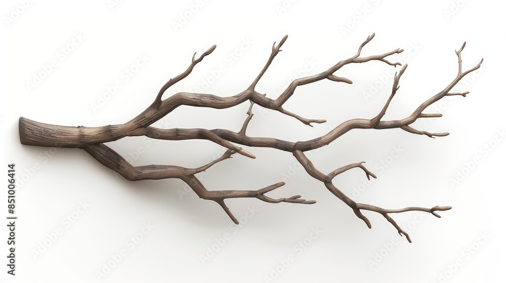 An intricate wooden sculpture resembling a tree branch lies against a pure white background, showcasing detailed textures An intricate wooden sculpture resembling a tree branch lies against a pure white background, showcasing detailed textures
