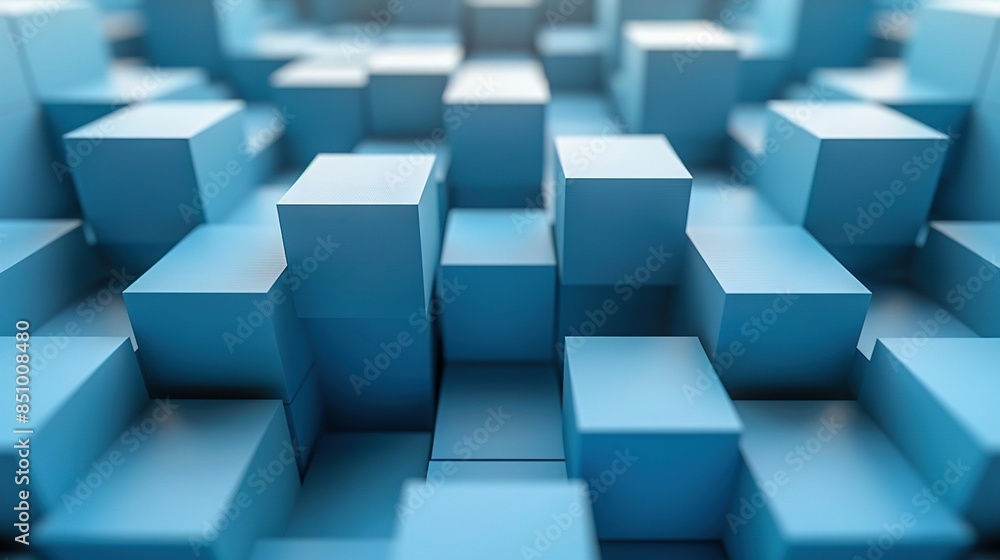 Blue cubes in a maze shape with bright light illumination Blue cubes in a maze shape with bright light illumination