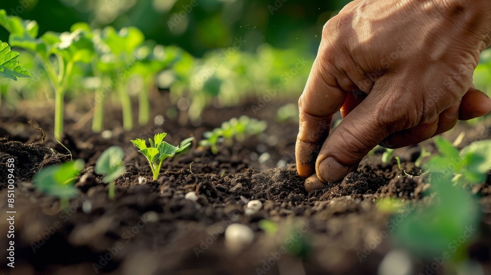 hand of farmer checking soil health before growth a seed of vegetable or plant seedling, 16:9 hand of farmer checking soil health before growth a seed of vegetable or plant seedling, 16:9