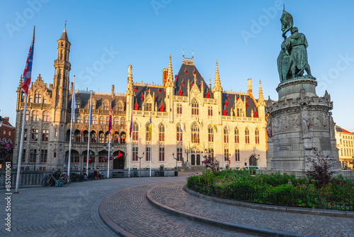 General view of Provinciaal Hof, Provincial Court, on the Markt of Bruges, Belgium