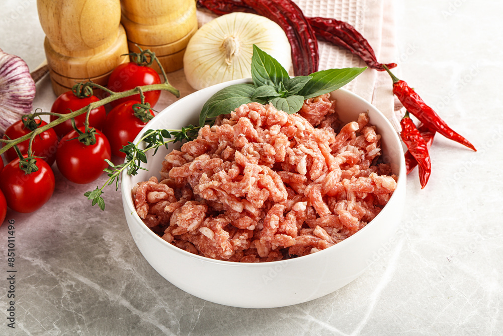 Raw minced pork uncooked meat Raw minced pork uncooked meat