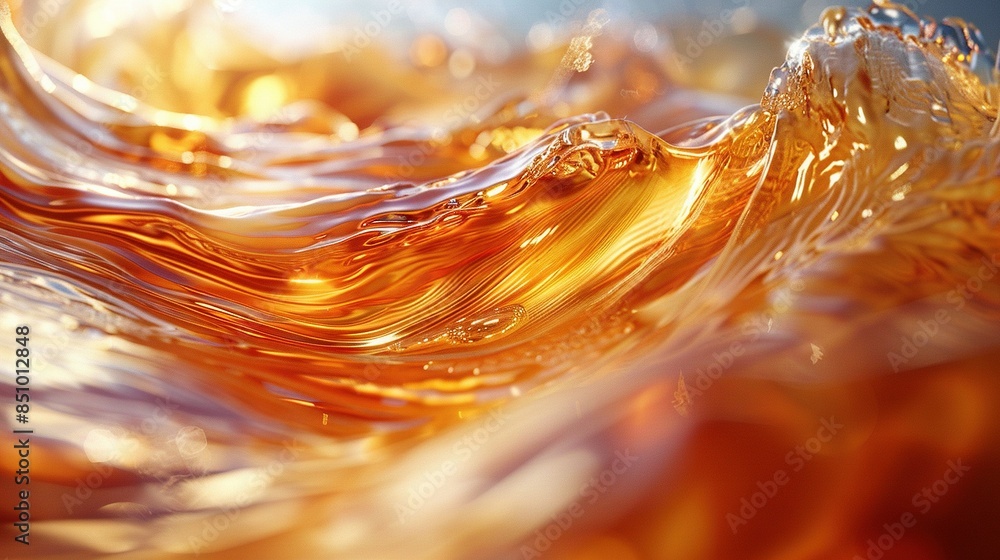 A close-up of a wave with a blue sky in the background and yellow sunlight in the foreground A close-up of a wave with a blue sky in the background and yellow sunlight in the foreground