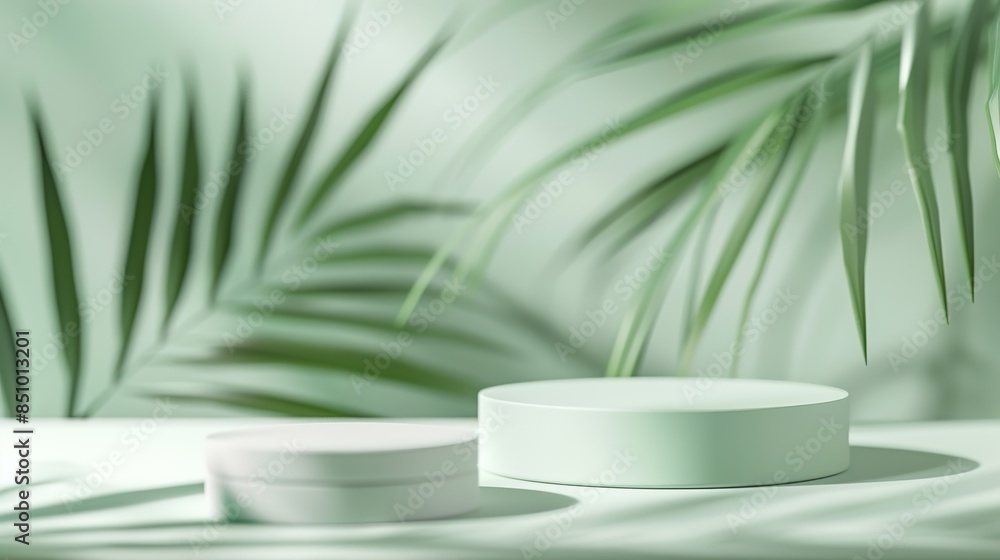 cylindrical stand podium for displaying cosmetics and product on abstract background in green pastel colors cylindrical stand podium for displaying cosmetics and product on abstract background in green pastel colors