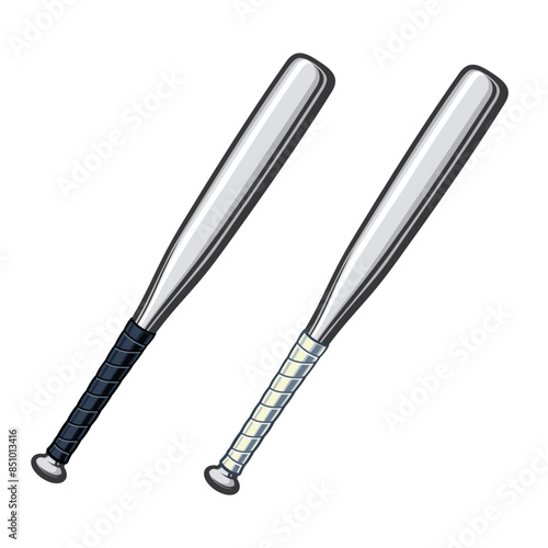 aluminum metal grayscale baseball bats with white or black hand grip set of 2 transparent background