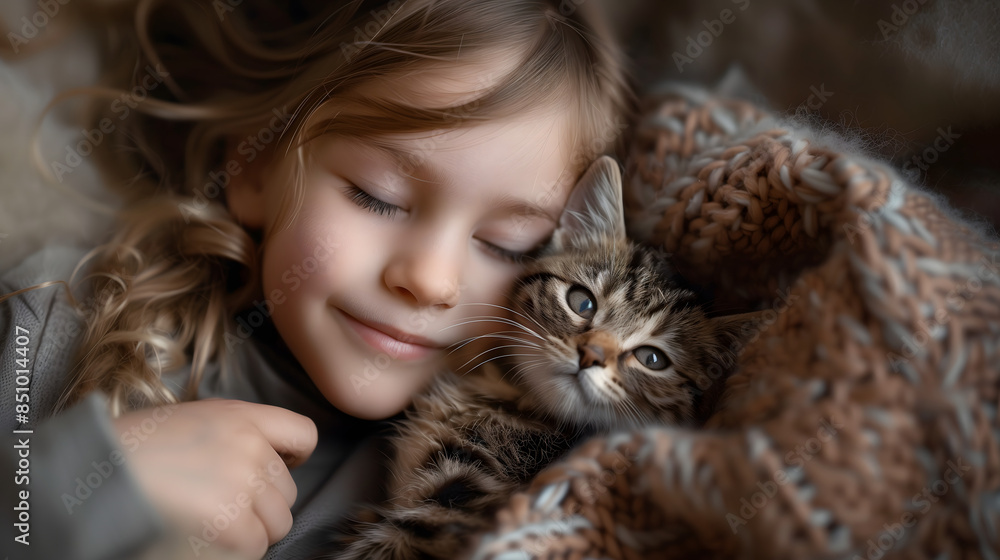 Retrato de una niña abrazando un gato Retrato de una niña abrazando un gato