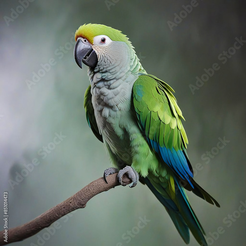 Green parrot on a gray background