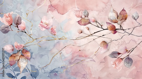 A delicate image showcasing a floral design with gold accents on a pastel watercolor background, suggesting sophistication and femininity