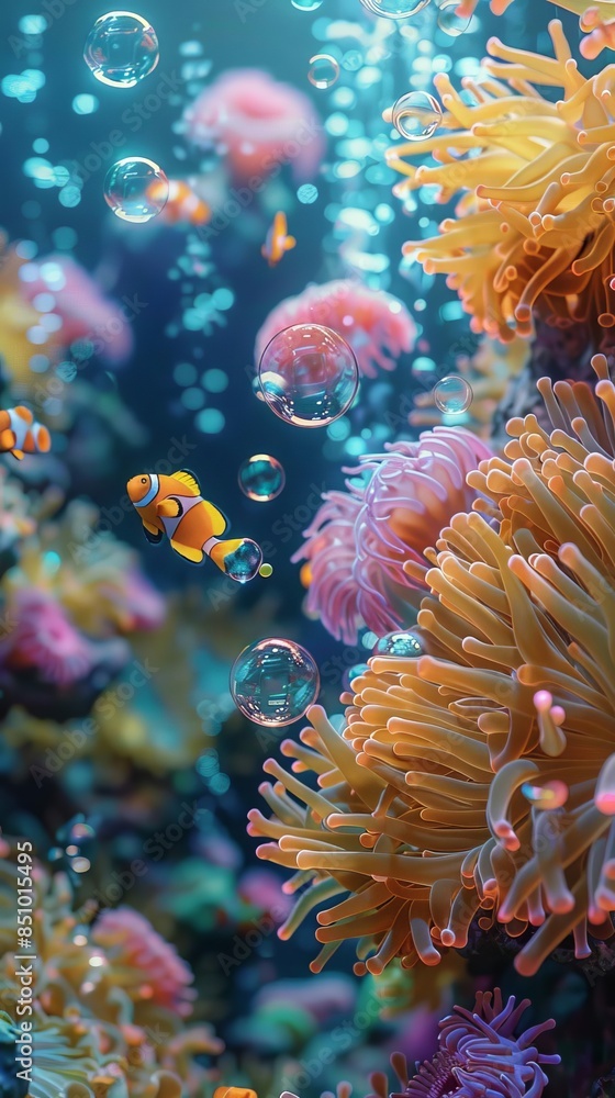 Underwater bubble scene with marine life, vibrant colors, detailed, photo realism Underwater bubble scene with marine life, vibrant colors, detailed, photo realism