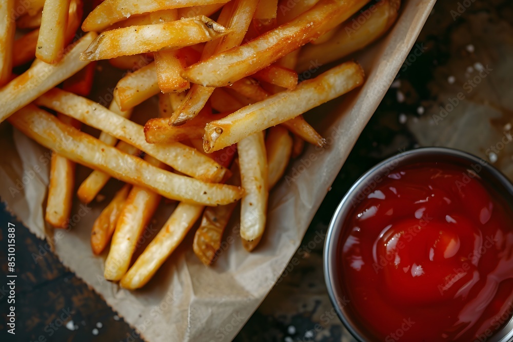 Delicious fries with ketchup Delicious fries with ketchup
