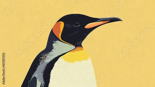 Wallpaper Mural   A close-up of a penguin on a yellow background with a black, white, and orange beak and head Torontodigital.ca