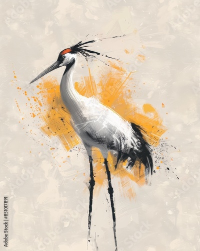 Vibrant Crane Bird Illustration for Nature Lovers Generative AI