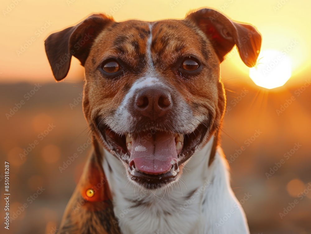 Friendly Brown and White Dog with Pointy Ears Smiling Friendly Brown and White Dog with Pointy Ears Smiling