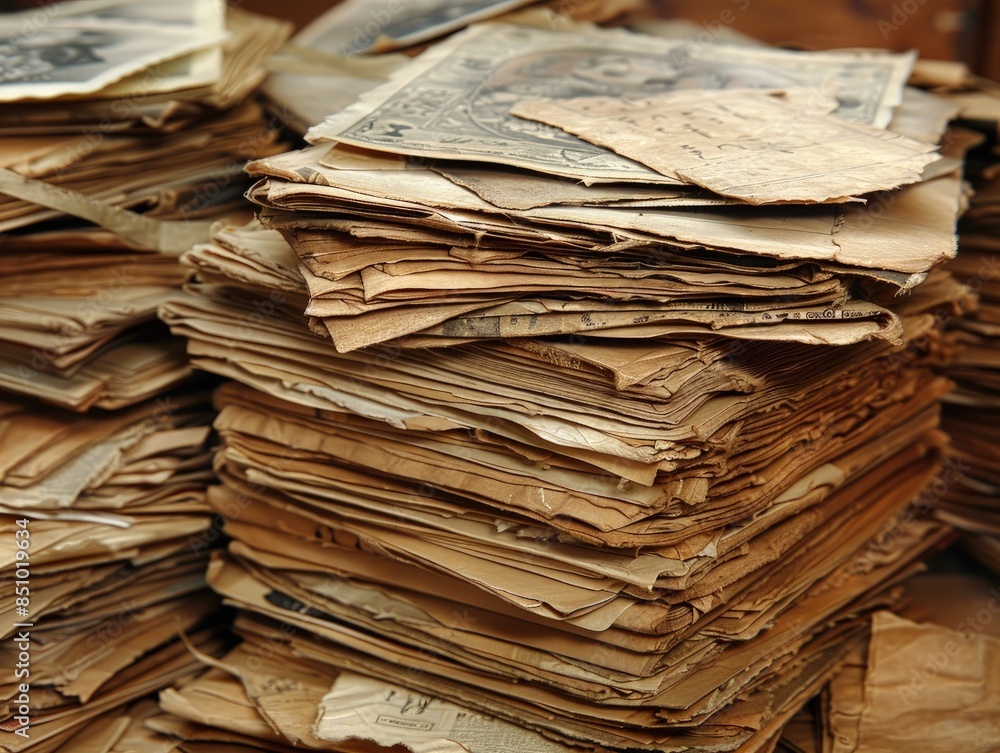 Large Pile of Historical Newspaper Clippings on Display Large Pile of Historical Newspaper Clippings on Display