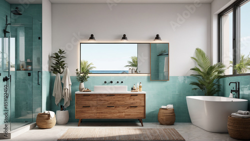 Coastal Bathroom: Light Colors and Beachy Vibes, Generative AI