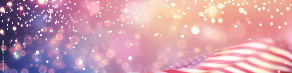 American flag on blurred bokeh background for USA national holiday banner design. USA independence day celebration, 4th of July American flag on blurred bokeh background for USA national holiday banner design. USA independence day celebration, 4th of July