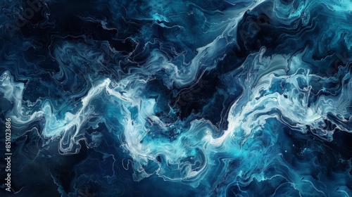 Deep navy and cerulean fusion with aquamarine eddies evoking ocean current energy © javier