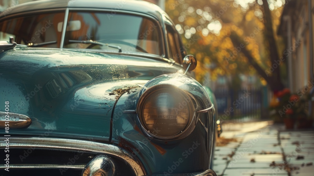 Classic car in a retro setting. Classic car in a retro setting.