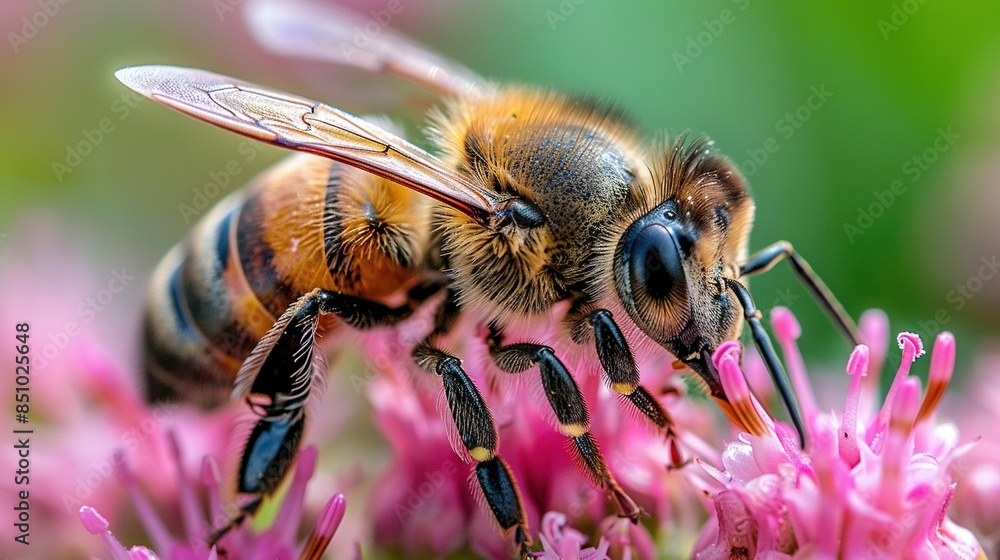 Close-up of bee on pink flower with blurry background Close-up of bee on pink flower with blurry background